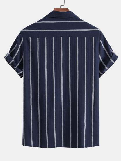 Cotton Blend Striped Cuban Shirt-Mitchell Shoes