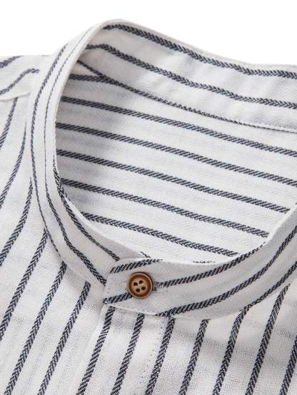 Cotton Blend Striped Stand Collar Shirt-Mitchell Shoes