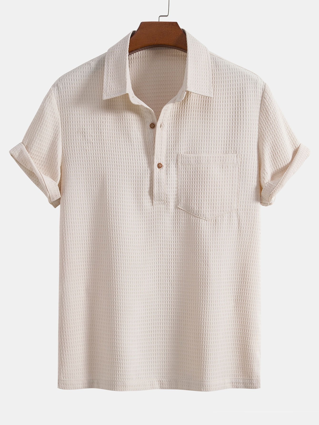Waffle Polo Collar Shirt With Pocket-Mitchell Shoes