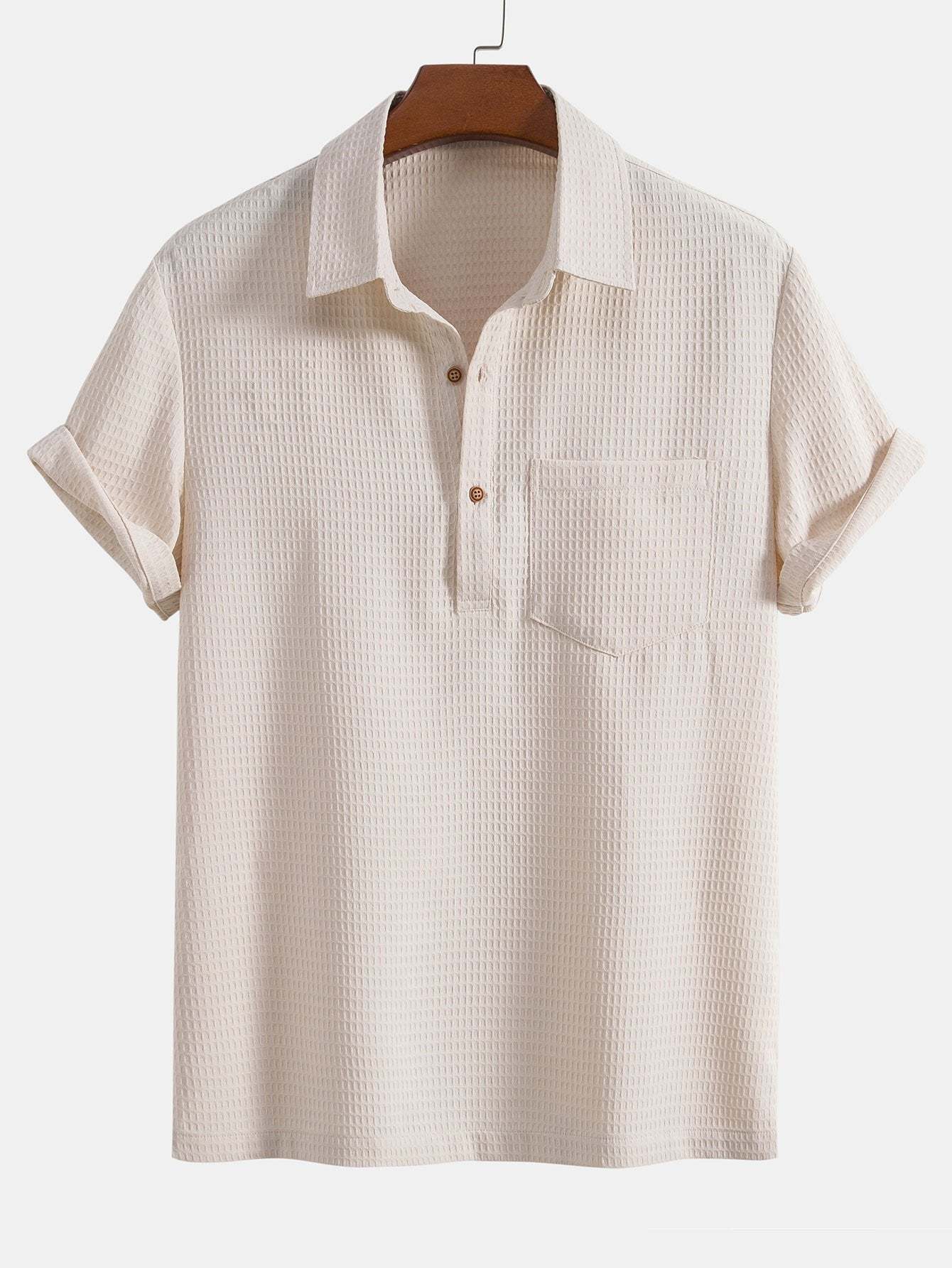 Waffle Polo Collar Shirt With Pocket-Mitchell Shoes