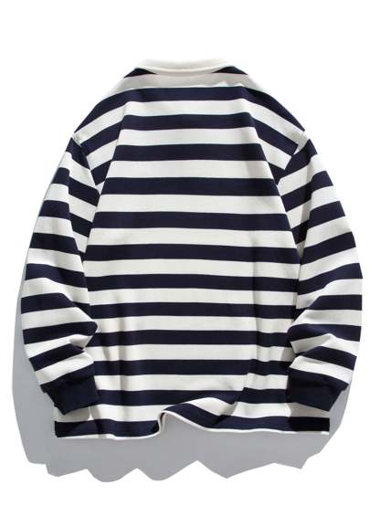 Relax Fit Waffle Striped Polo Sweatshirt-Mitchell Shoes