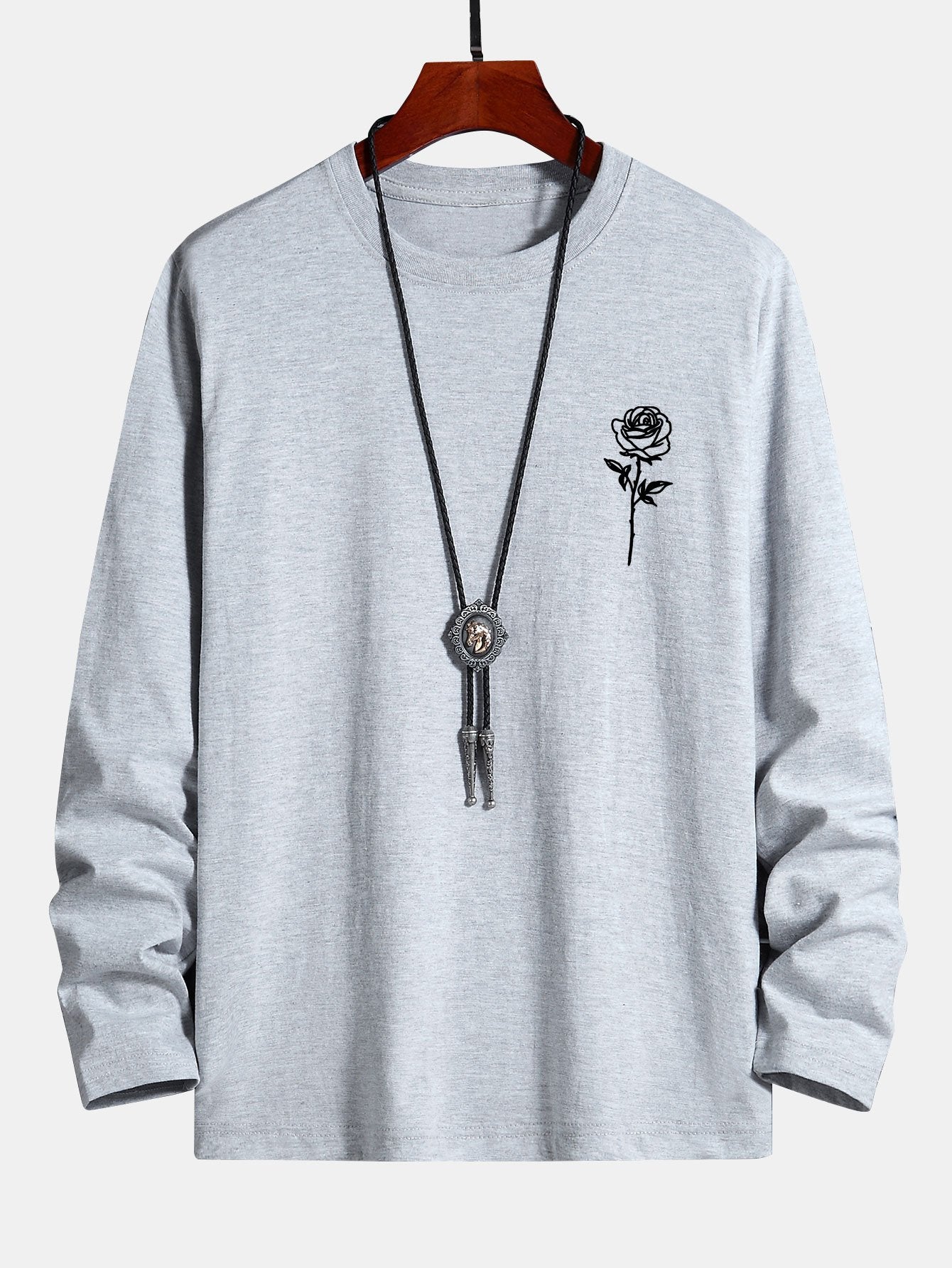 Long Sleeve Rose Print Cotton T-Shirt-Mitchell Shoes