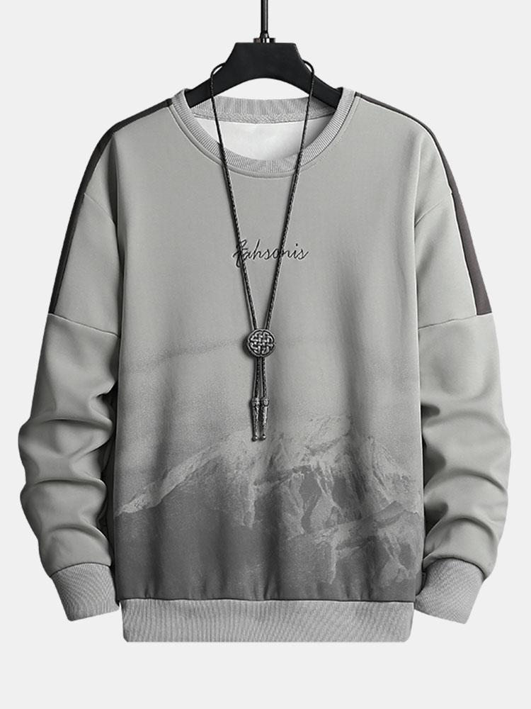 Mountain Graphic Print Crew Neck Sweatshirt-Mitchell Shoes