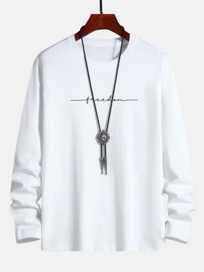 Long Sleeve Freedom Print Cotton T-Shirt-Mitchell Shoes