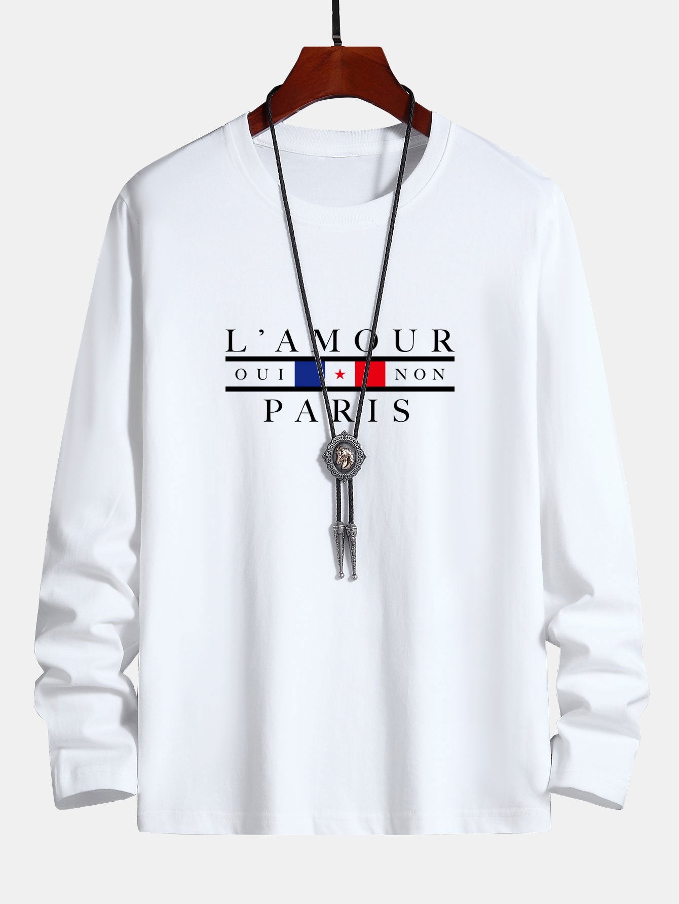 Long Sleeve Paris Slogan Print Cotton T-Shirt-Mitchell Shoes