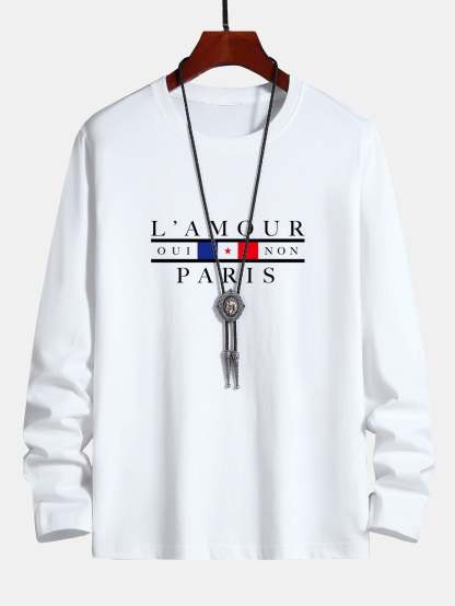 Long Sleeve Paris Slogan Print Cotton T-Shirt-Mitchell Shoes