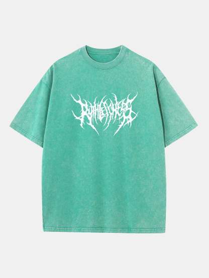 Ruthless Gothic Print Washed Distressed Drop Shoulder T-Shirt-Mitchell Shoes
