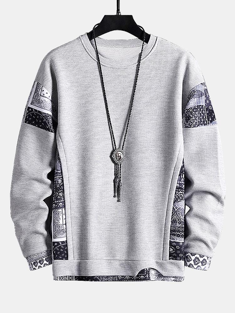Paisley Print Panel Waffle Sweatshirt & Waffle Jogger Pants-Mitchell Shoes