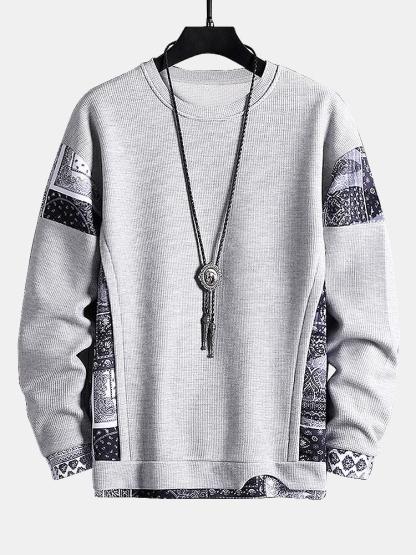 Paisley Print Panel Waffle Sweatshirt & Waffle Jogger Pants-Mitchell Shoes