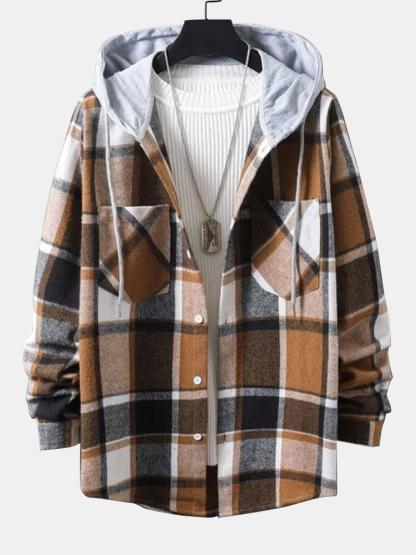 Long Sleeve Hooded Flannel Plaid Overshirt-Mitchell Shoes