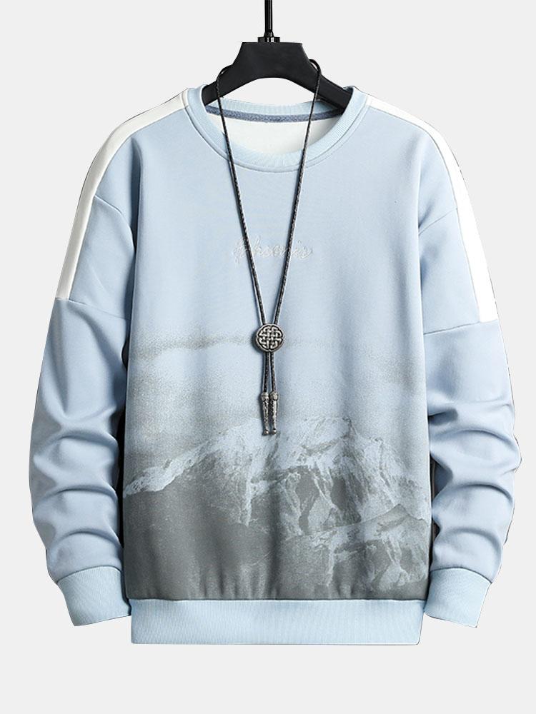 Mountain Graphic Print Crew Neck Sweatshirt-Mitchell Shoes