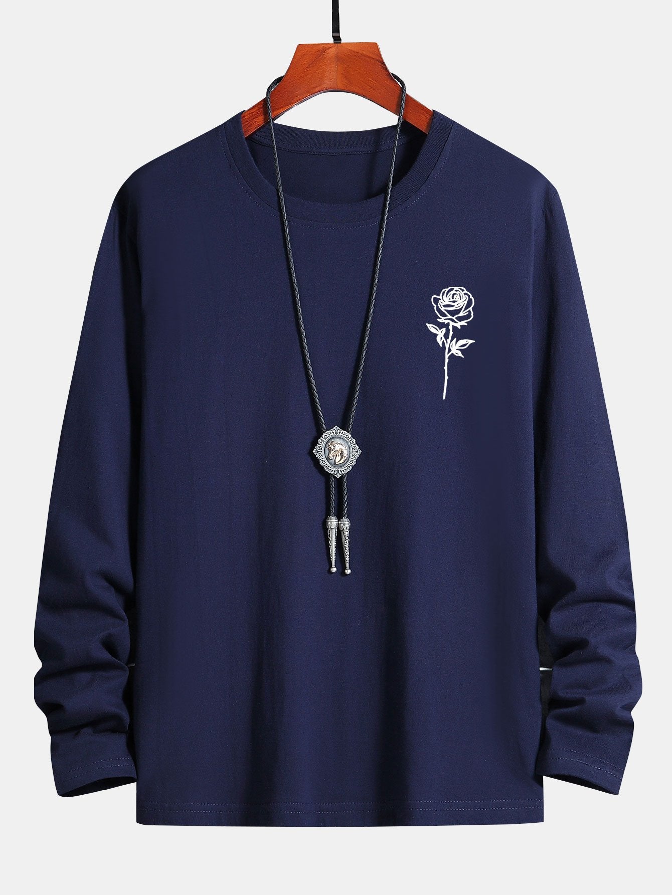 Long Sleeve Rose Print Cotton T-Shirt-Mitchell Shoes