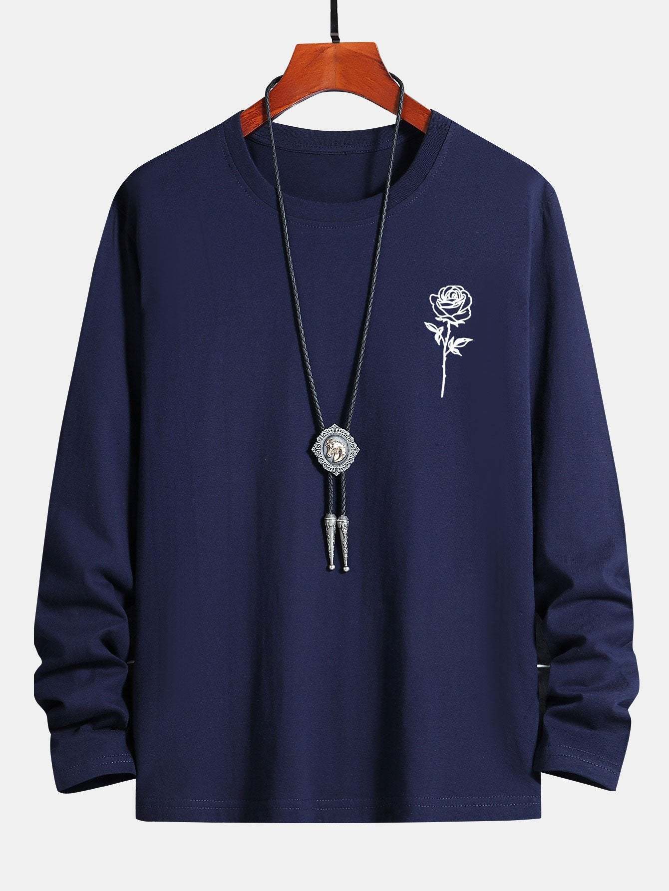 Long Sleeve Rose Print Cotton T-Shirt-Mitchell Shoes