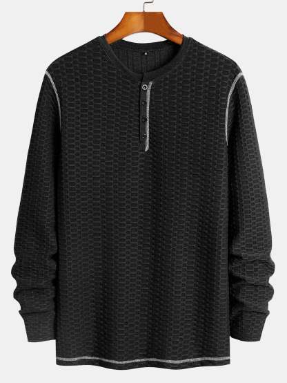 Long Sleeve Muscle Fit Knitted Textured Henley Shirt-Mitchell Shoes