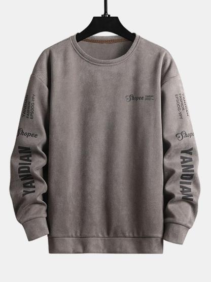 Letter Print Suede Crew Neck Sweatshirt-Mitchell Shoes