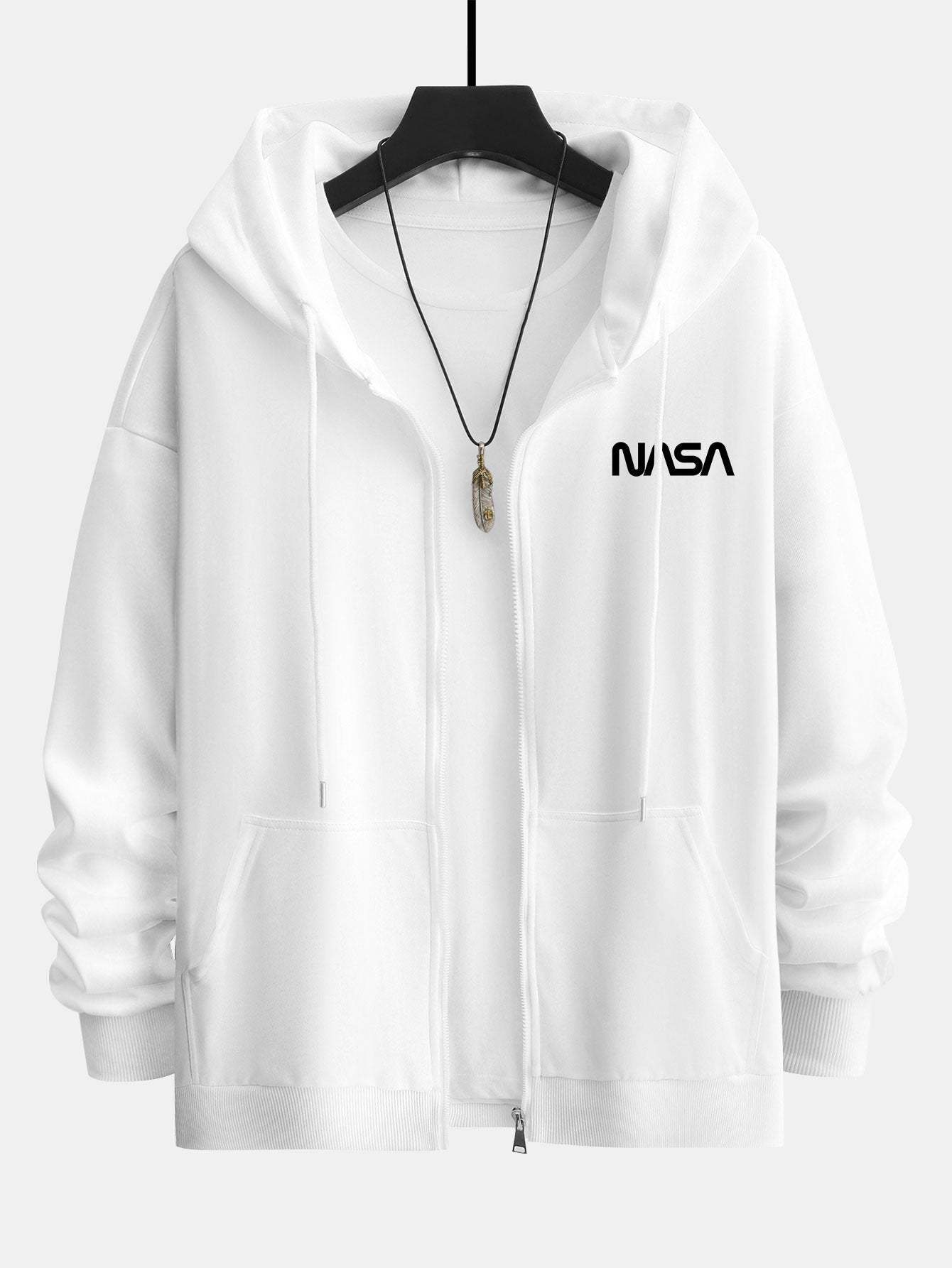 NASA Print Relax Fit Zip Hoodie-Mitchell Shoes