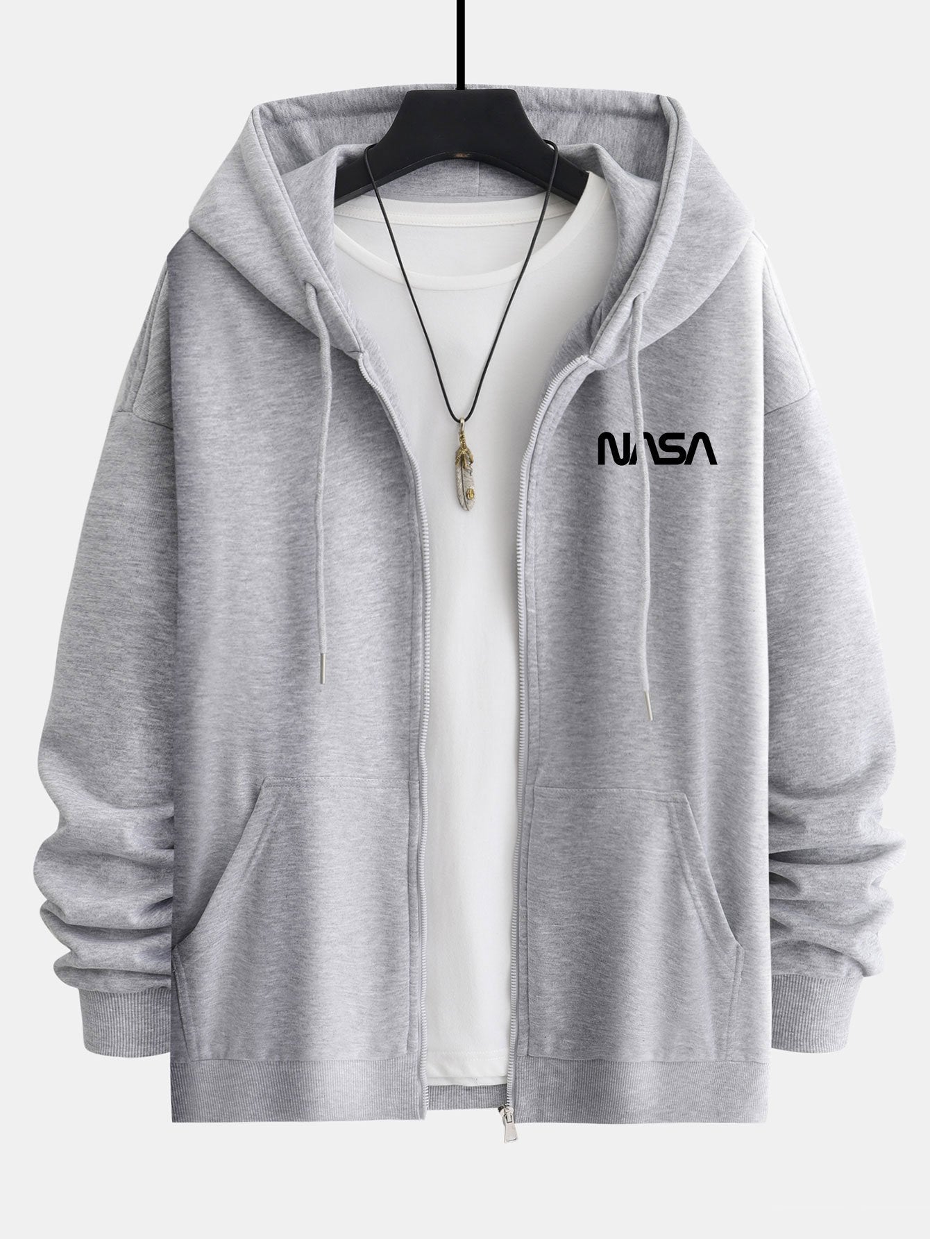 NASA Print Relax Fit Zip Hoodie-Mitchell Shoes