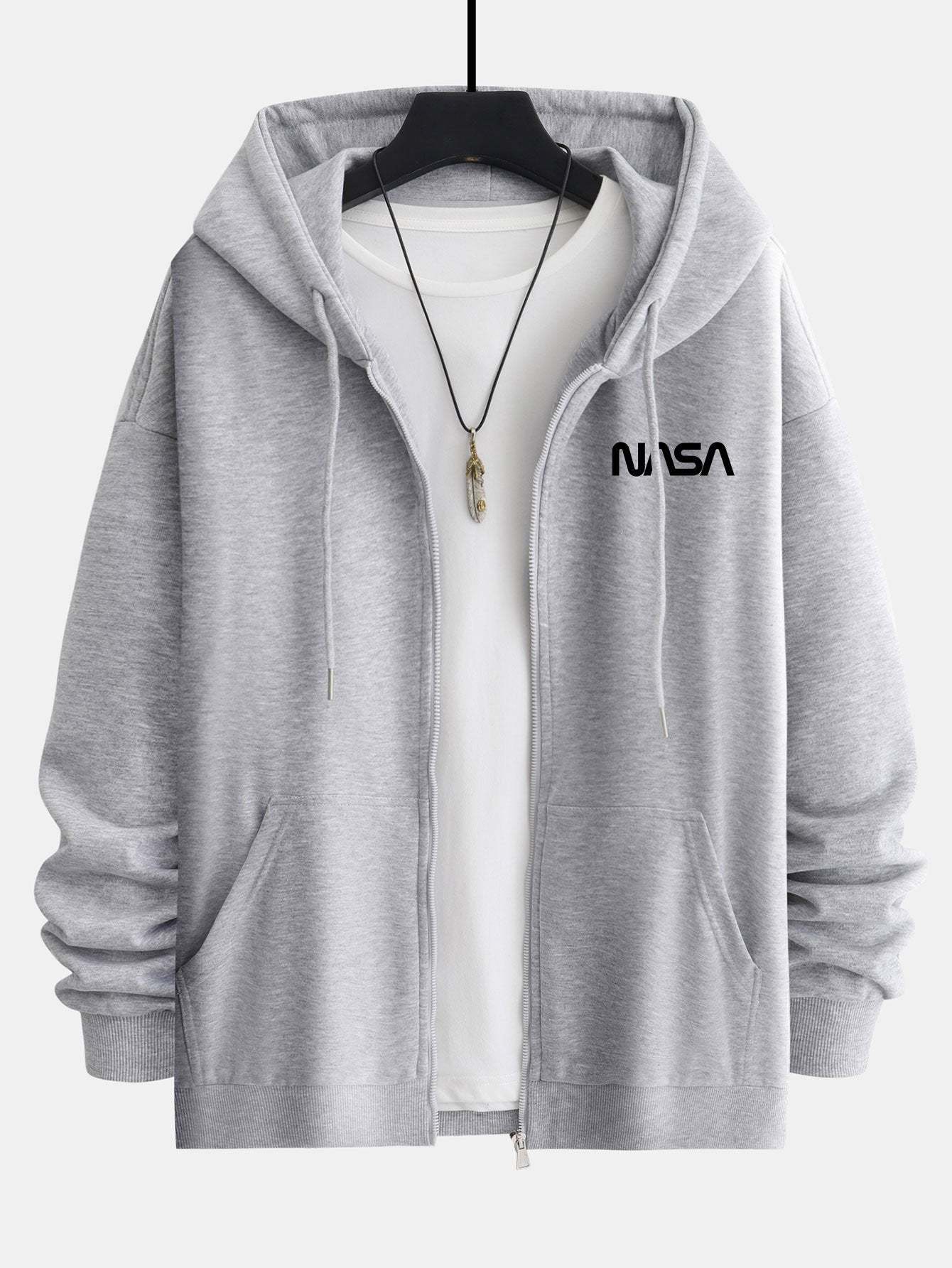NASA Print Relax Fit Zip Hoodie-Mitchell Shoes