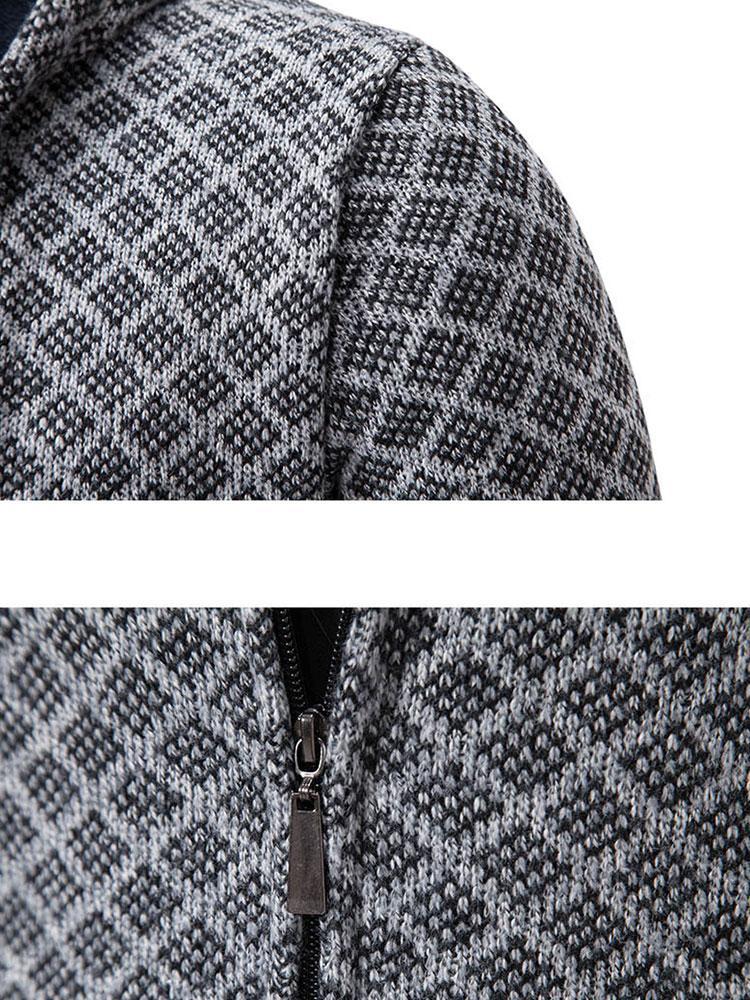 Diamond Pattern Zip Hooded Sweater-Mitchell Shoes