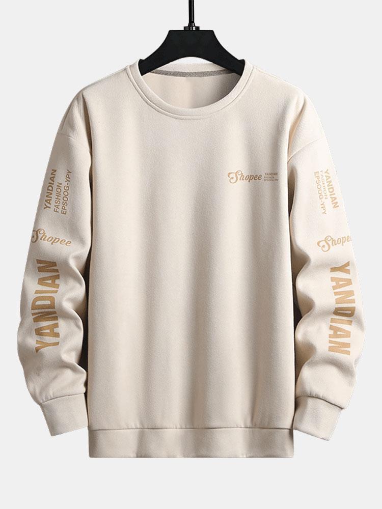 Letter Print Suede Crew Neck Sweatshirt-Mitchell Shoes