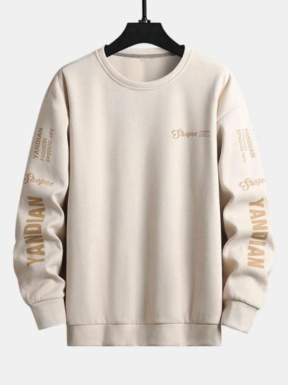 Letter Print Suede Crew Neck Sweatshirt-Mitchell Shoes