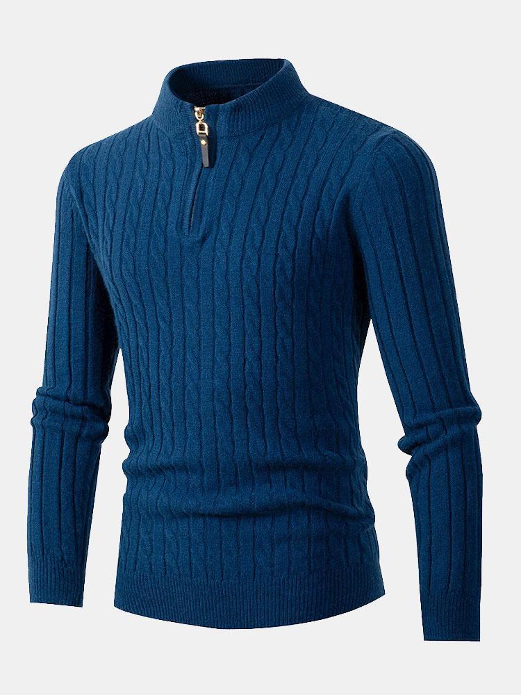 Braided Mock Neck Quarter Zip Sweater-Mitchell Shoes