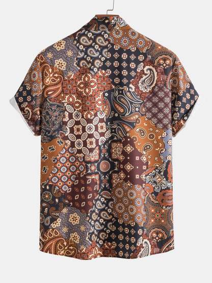 Paisley Patchwork Print Button Up Shirt & Corduroy Shorts-Mitchell Shoes