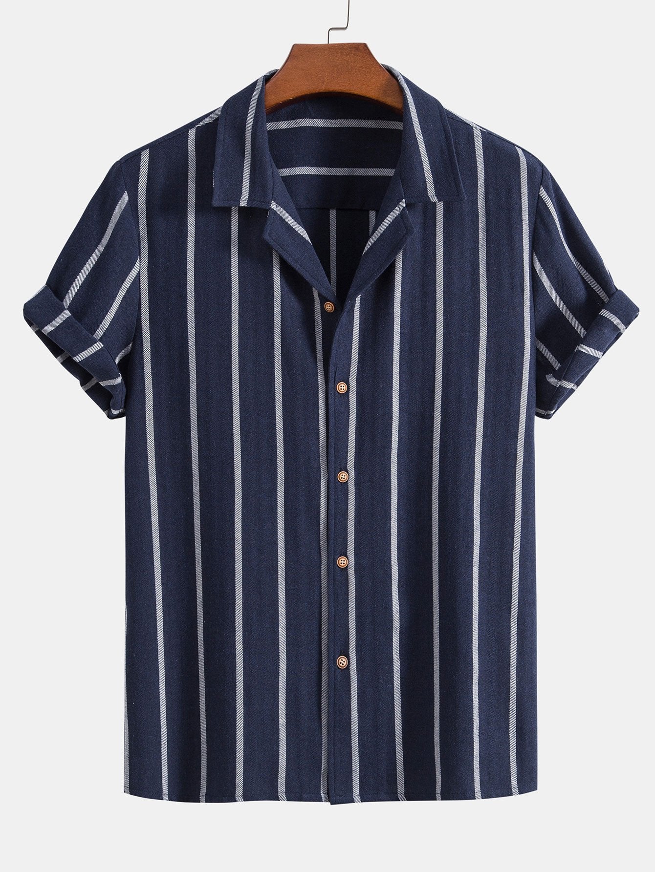 Cotton Blend Striped Cuban Shirt-Mitchell Shoes
