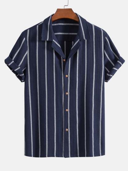 Cotton Blend Striped Cuban Shirt-Mitchell Shoes