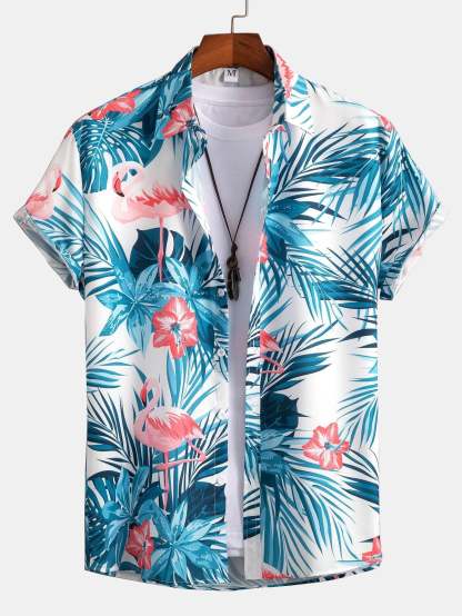 Flamingo Tropical Print Button Up Shirt & Shorts-Mitchell Shoes