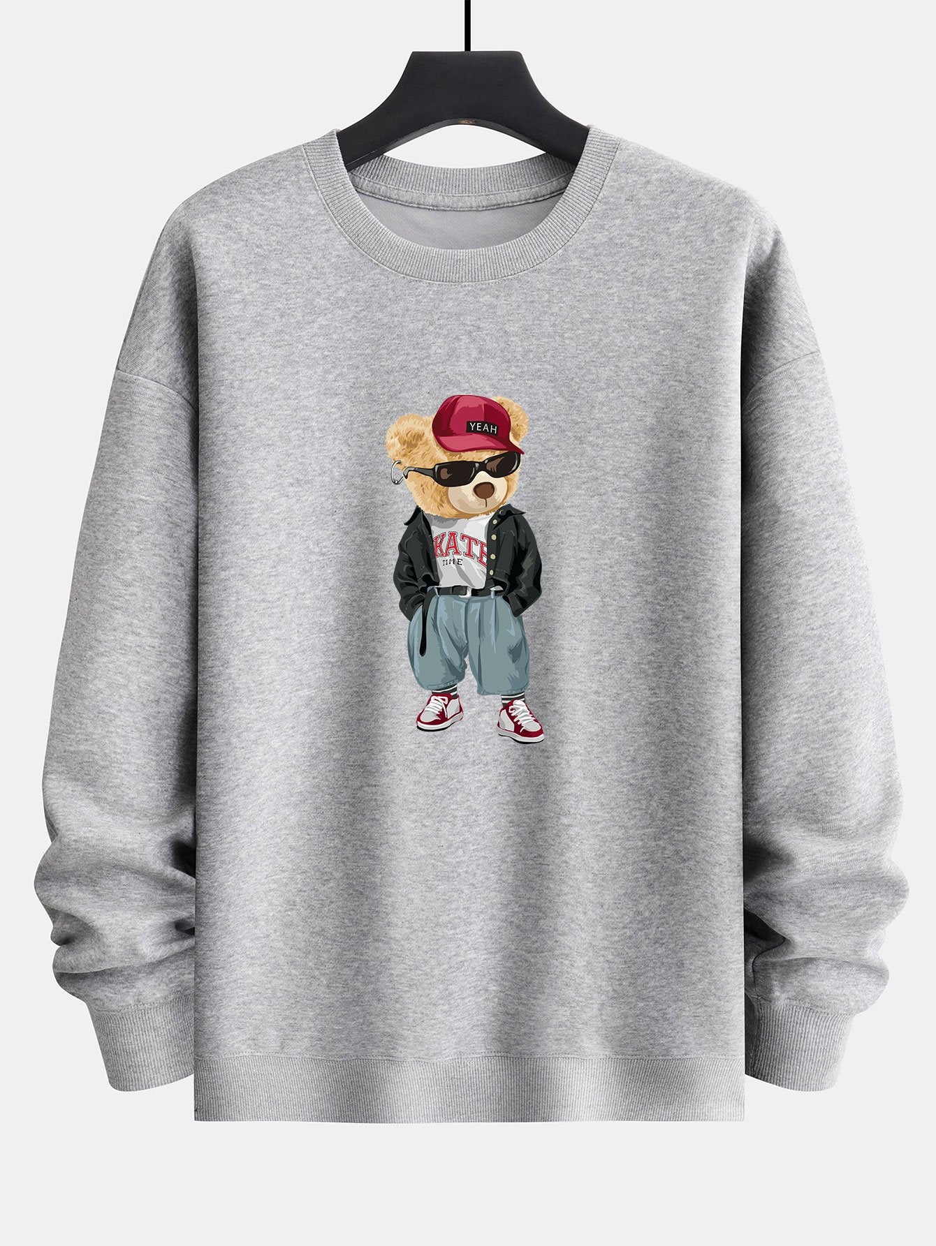 Cool Style Bear Print Relax Fit Sweatshirt-Mitchell Shoes
