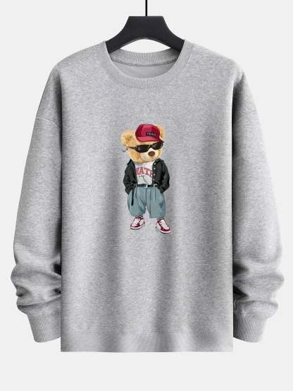 Cool Style Bear Print Relax Fit Sweatshirt-Mitchell Shoes