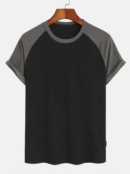 Muscle Fit Paneled Textured T-Shirt-Mitchell Shoes