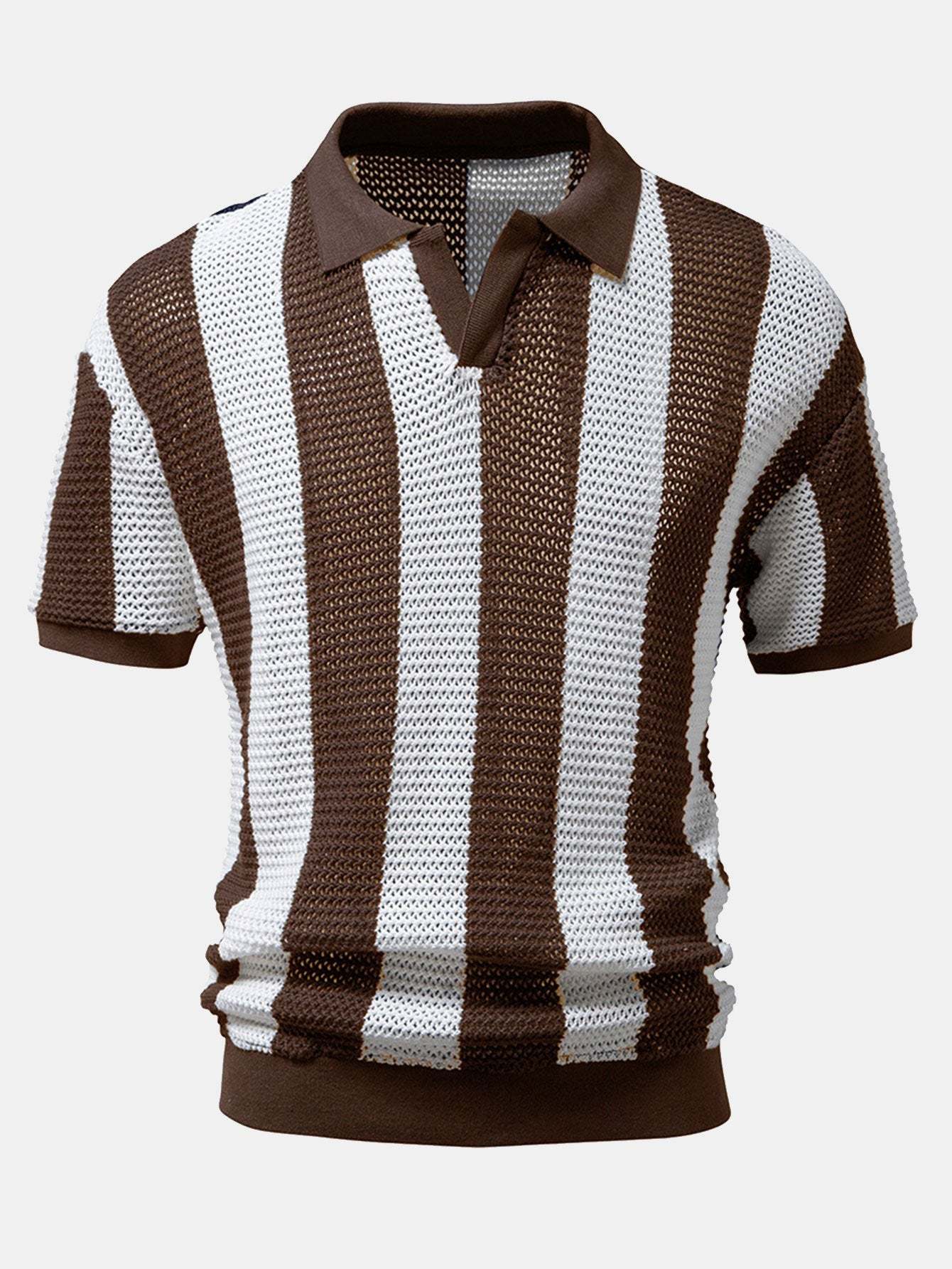 V Neck Striped Knit Polo Shirt-Mitchell Shoes
