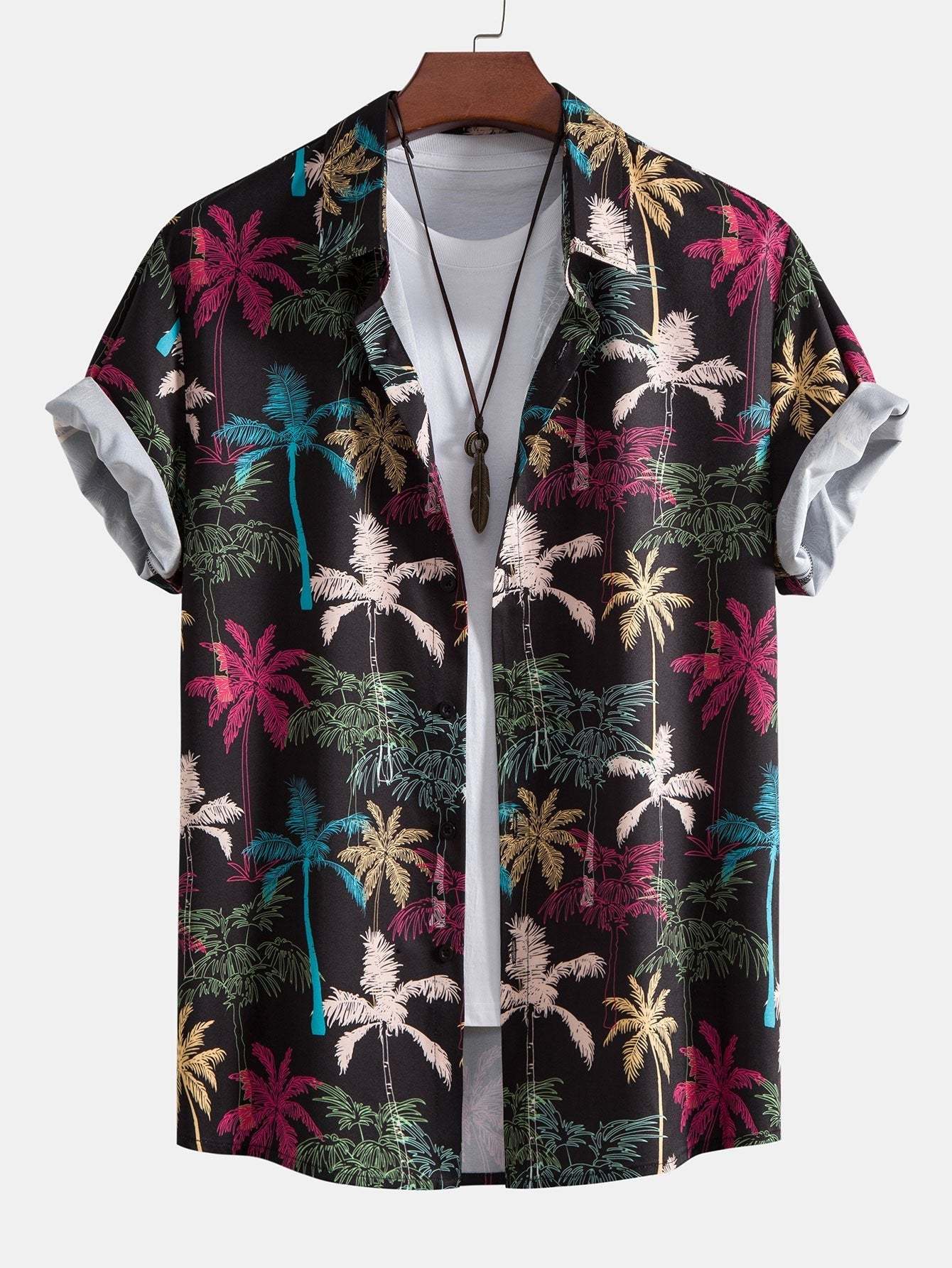 Palm Tree Print Button Up Shirt & Swim Shorts-Mitchell Shoes