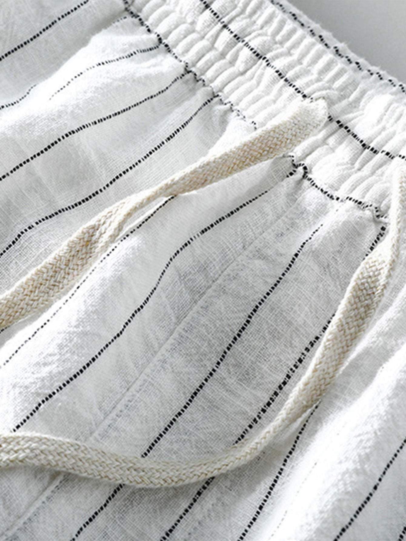 Linen Cotton Blend Drawstring Striped Shorts-Mitchell Shoes