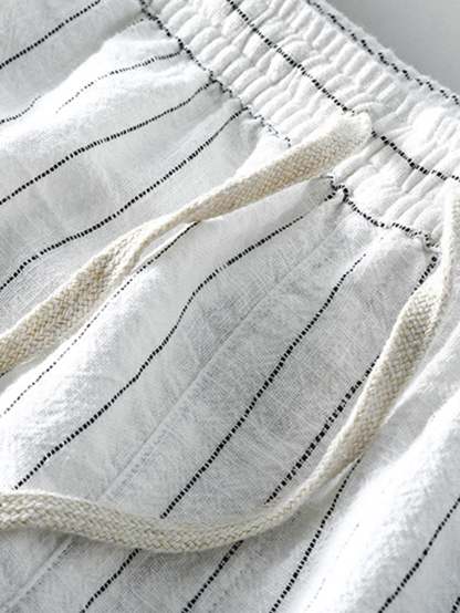 Linen Cotton Blend Drawstring Striped Shorts-Mitchell Shoes