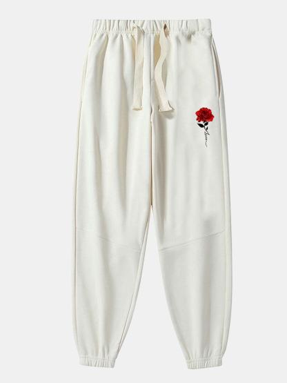 Rose Print Cotton Blend Jogger Pants-Mitchell Shoes