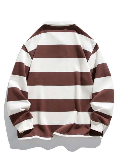 Relax Fit Waffle Wide Striped Polo Sweatshirt-Mitchell Shoes