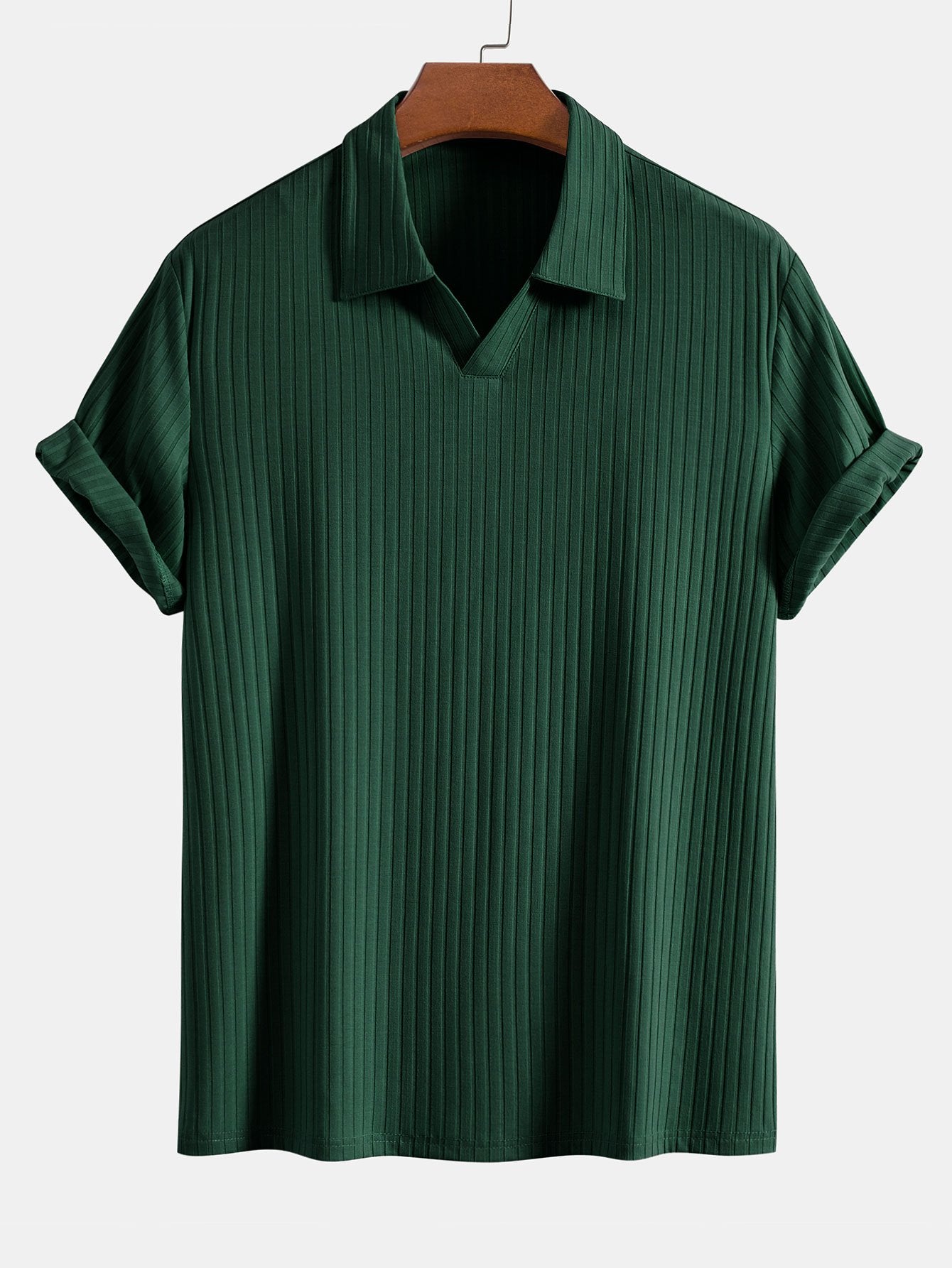 Knitted Ribbed V Neck Polo Shirt-Mitchell Shoes