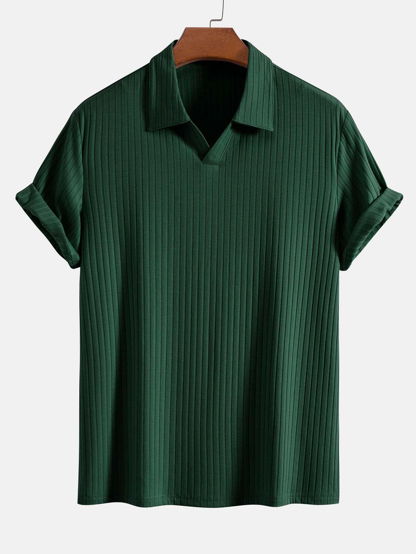 Knitted Ribbed V Neck Polo Shirt-Mitchell Shoes