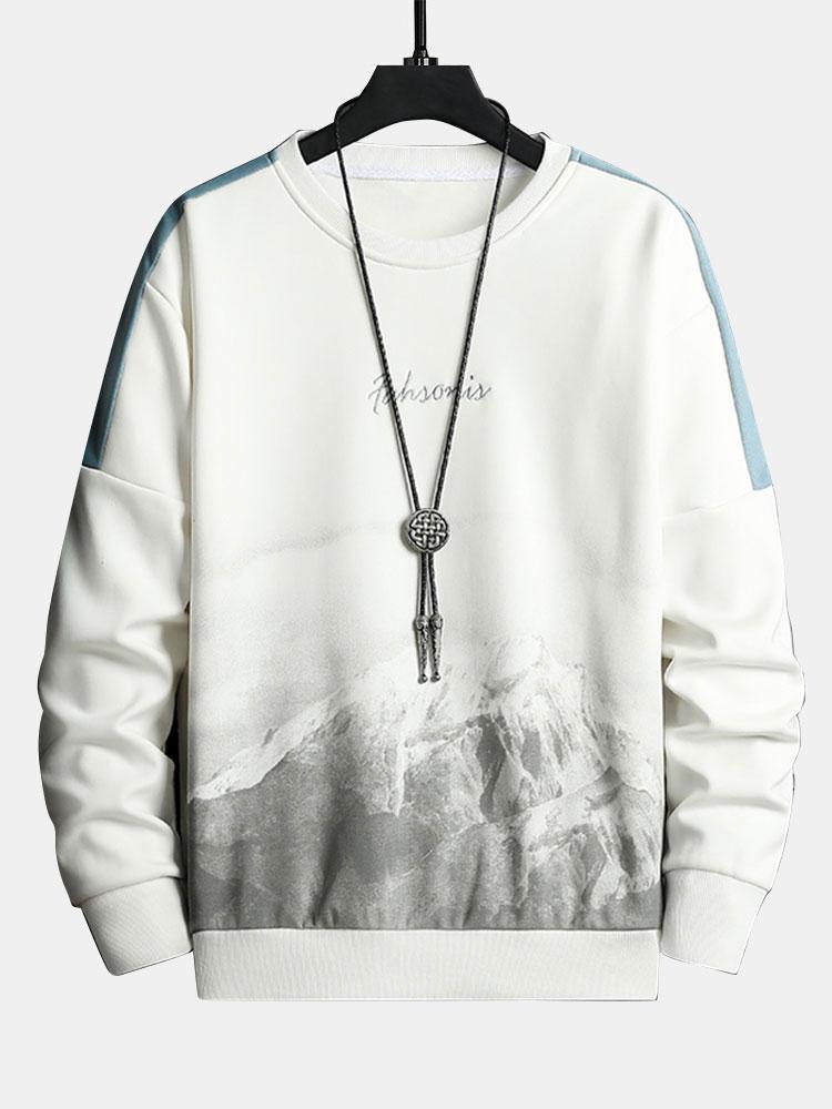 Mountain Graphic Print Crew Neck Sweatshirt-Mitchell Shoes