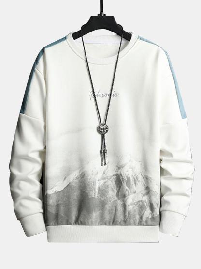 Mountain Graphic Print Crew Neck Sweatshirt-Mitchell Shoes