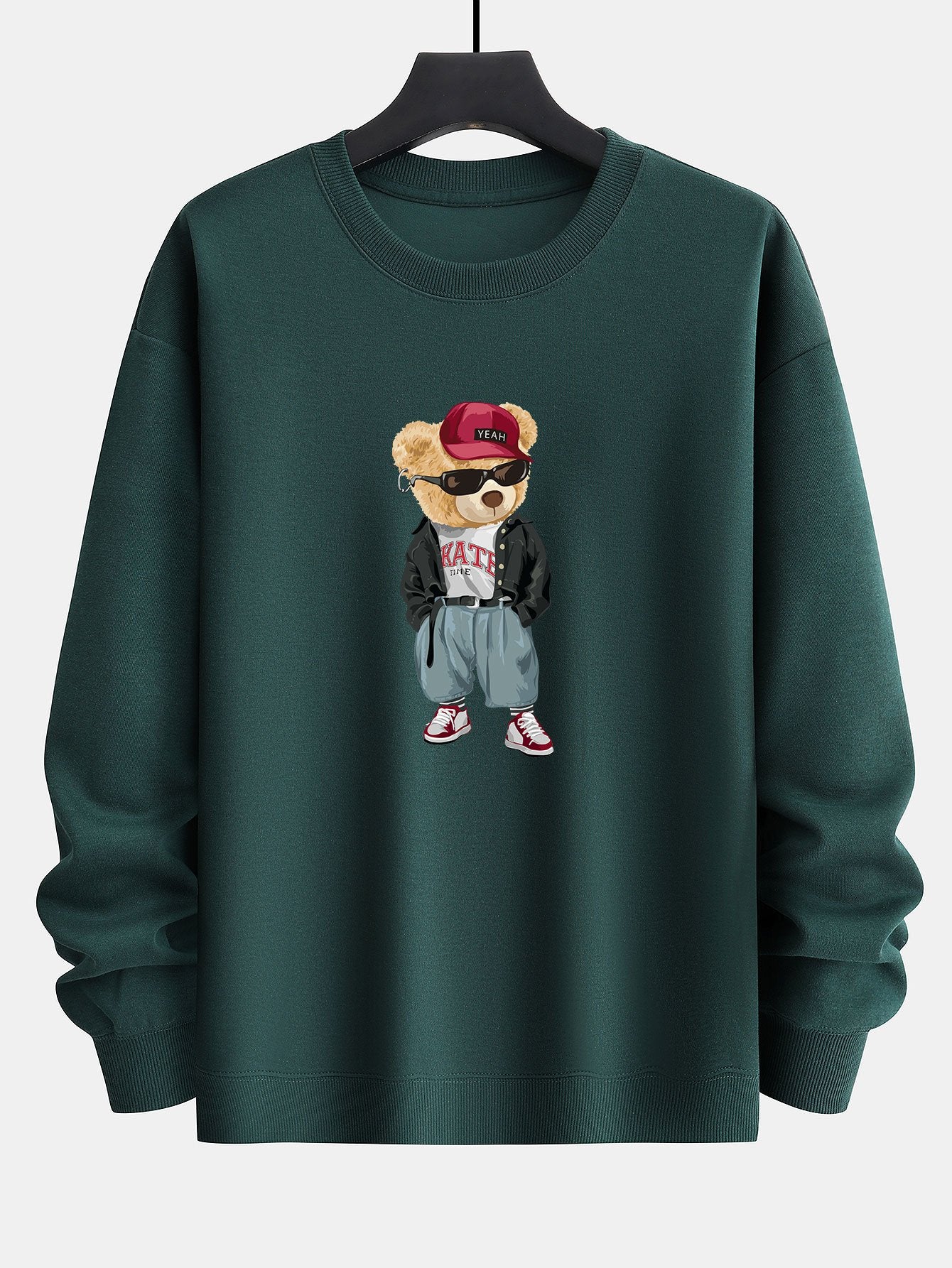Cool Style Bear Print Relax Fit Sweatshirt-Mitchell Shoes