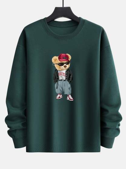 Cool Style Bear Print Relax Fit Sweatshirt-Mitchell Shoes