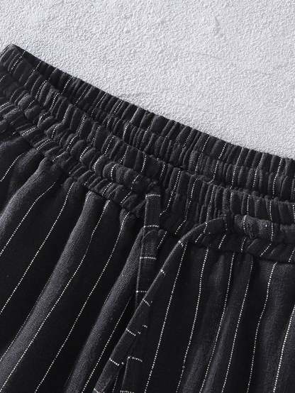 Linen Cotton Blend  Striped Shorts-Mitchell Shoes