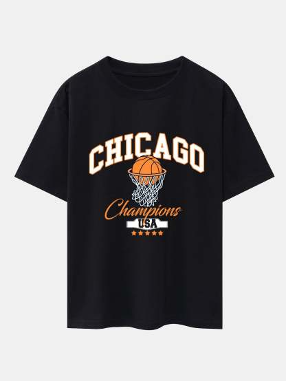 Chicago Basketball Print Oversize T-Shirt-Mitchell Shoes