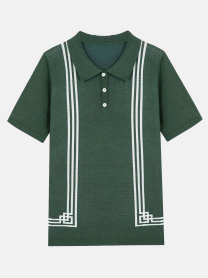 Striped Frame Short Sleeve Sweater Polo-Mitchell Shoes