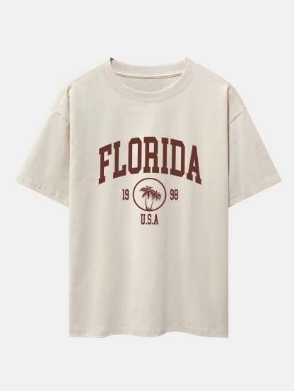 Florida Palm Tree Print Heavy Weight Oversize T-Shirt & Corduroy Shorts-Mitchell Shoes