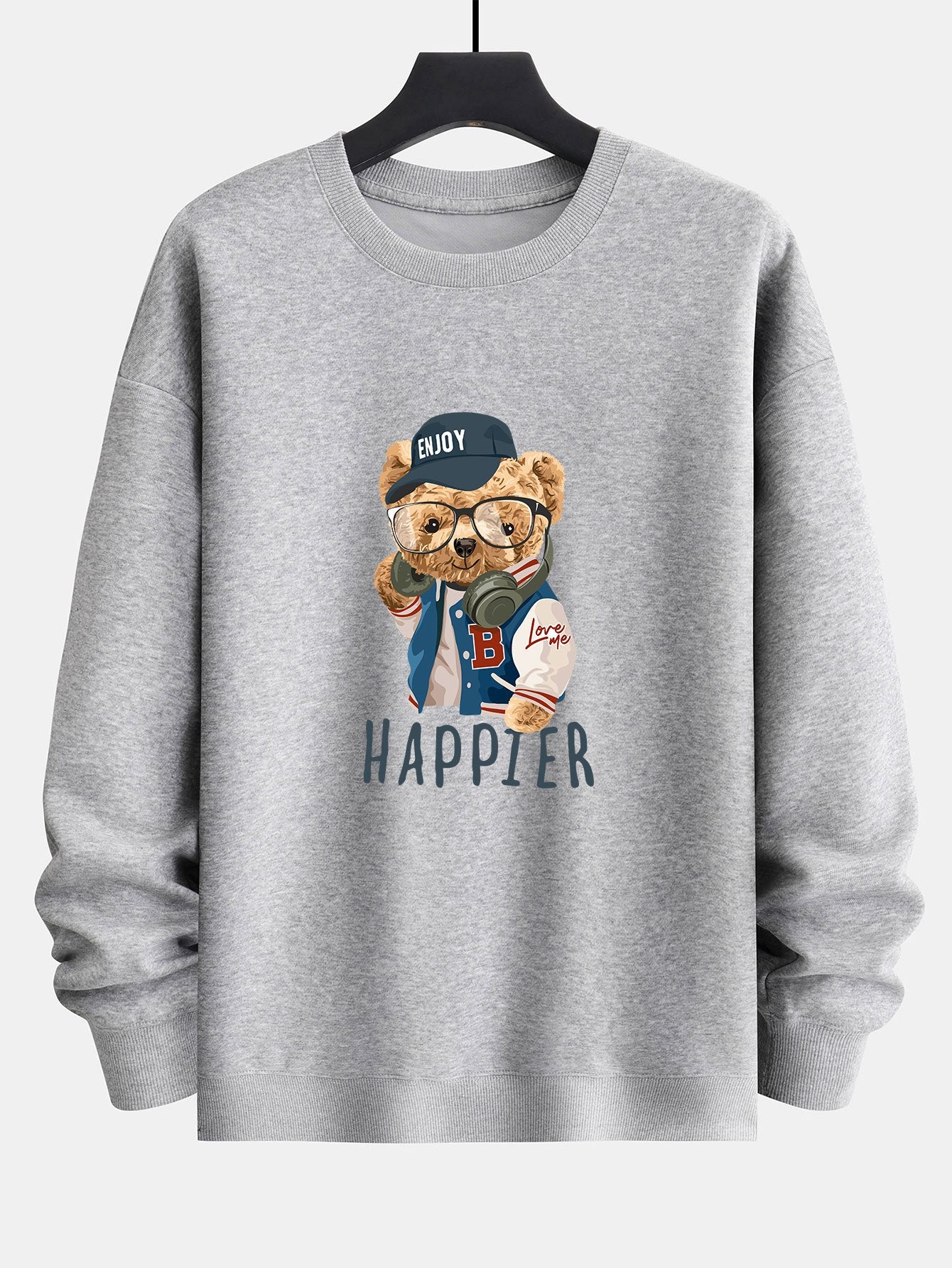 Baseball Jacket Bear Slogan Print Relax Fit Sweatshirt-Mitchell Shoes